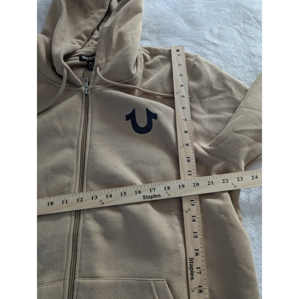 True Religion Retro Stud Zip Hoodie Travertine Tan Graphic XL Streetwear Casual